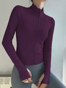 Women's Professional Seamless Zipper Jacket, Tight-Fitting Activewear For Running, Gym, Yoga - Violet Purple - View 5