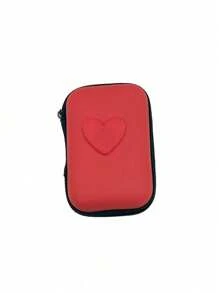 1 pieza Bolsa de almacenamiento portátil con forma de corazón de material EVA, adecuada para organizar cables/auriculares/cargadores/pequeños accesorios digitales/monedas