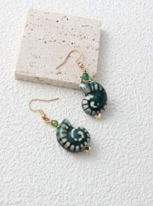 Handmade Stone Beads, Stainless Steel Fish Hook, Ocean Series Earrings, Ceramic Seashell Earrings For Women