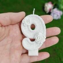 简约闪亮白色亮片数字蜡烛，优雅纯白色花卉生日蜡烛，适合节日派对氛围、蛋糕装饰 - 白色 - 查看 10