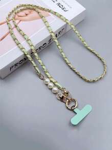 Woman's Elegant Pearl Lanyard Crossbody Phone String With Metal Chain, Chic Design Gifts For Mother, Family, Friends, Birthday, Holiday Phone Charm, Phone Chain