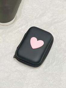 1 pieza Bolsa de almacenamiento portátil con forma de corazón de material EVA, adecuada para organizar cables/auriculares/cargadores/pequeños accesorios digitales/monedas