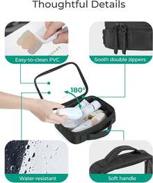 Clear TSA-Approved Toiletry Bag, Large Opening Quart Sized Makeup Bag With Handle, Double Zipper, Clear Cosmetic Organizer For Women - 駝色 - 查看 5