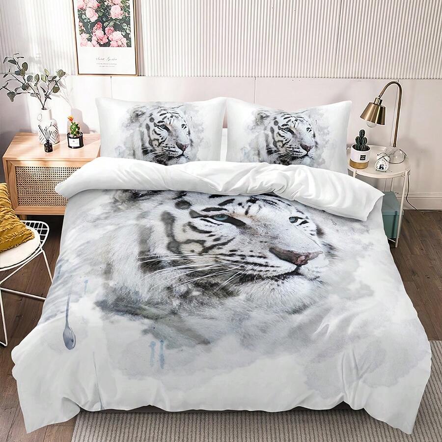3D Animal Bedding Set 3-Piece - Tiger Duvet Cover Sets With Pillowcases For Bedroom Decor (Controller Pattern Design) - Multicolor - View 1