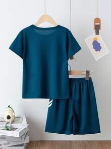 2-Piece Sports Outfit Set For Boys, Includes Mesh Short Sleeve T-Shirt And Loose Fitting Sports Shorts, Suitable For Summer, 4-12 Years Old