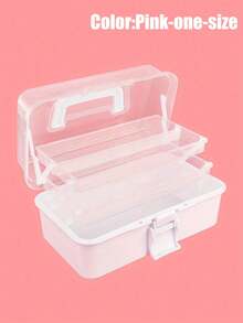 1 pieza Caja de almacenamiento de plástico de 3 capas, Caja de almacenamiento multiusos, Caja de herramientas plegable para el hogar, Caja portátil para manualidades y artesanía, Organizador de suministros de costura, Caja de medicamentos - Rosa - Ver 5