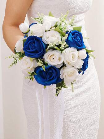 Bröllopsbukett för brudtärna 1 förpackning - handhållen blombukett 8-9 tums konstgjord blombukett för brudfest Ceremoni Jubileumsdekor