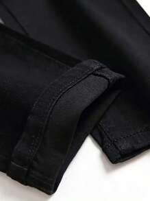 1pc Men's Black Skinny Slim Fit Jeans, Street Style Comfortable Casual Workwear Distressed Denim Pants, Suitable Gift For Husband/Boyfriend