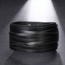 1pc Vintage Woven Adjustable Wide Leather Bracelet Suitable For Men's Daily Wear