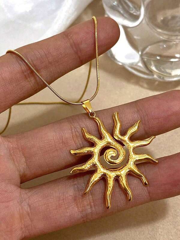 1 Pc Vintage Sun Totem Pendant Necklace For Women Stainless Steel Chain Necklace Daily Party Jewelry Gifts
