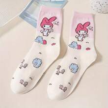 Sanrio 1Pair Sanrio Cute Cartoon Mid-Calf Socks For Women's- Soft, Comfortable Blend For All Seasons