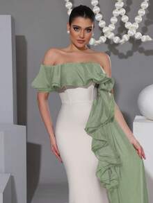 Modphy Nuevo vestido largo ajustado de mujer sexy con volantes, elegante para bodas, celebraciones y fiestas - verde menta - Ver 7