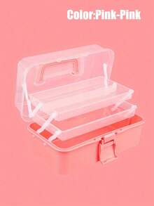 1 pieza Caja de almacenamiento de plástico de 3 capas, Caja de almacenamiento multiusos, Caja de herramientas plegable para el hogar, Caja portátil para manualidades y artesanía, Organizador de suministros de costura, Caja de medicamentos - Rosa - Ver 7