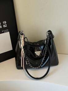 New Chain Underarm Tote Bag, Women's Versatile Commuter Minimalist Retro Crossbody Bag With Fine Craftsmanship, Fashionable Elements, And Spacious Capacity - Pink - View 6