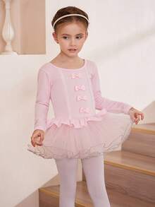 女童芭蕾舞裙，长袖幼儿舞蹈服装表演紧身衣 - 粉色 - 查看 3