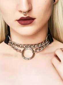 1 pieza Gargantilla con cadena metálica y círculo, accesorios de lencería con estilo gótico punk de moda Y2K, adecuado para todas las ocasiones.