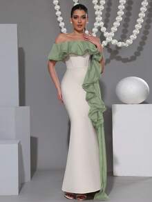 Modphy Nuevo vestido largo ajustado de mujer sexy con volantes, elegante para bodas, celebraciones y fiestas - verde menta - Ver 1