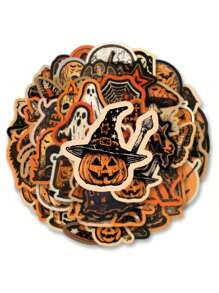 50pcs/Pack Dark Gothic Magic Pumpkin & Ghost Vintage Romantic Aesthetic Stickers, Cute Cartoon Fun Aesthetic Label Stickers For Scrapbooking, Stationery, Cards, Envelopes, Guitars, Instruments, Decorations, Gifts, Parties, Rewards, Motivation, New Year, Winter