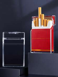 1个塑料香烟盒，可装20支香烟，便携式透明防水防压香烟盒，男女通用，香烟盒，香烟盒，礼品 - 透明 - 查看 1