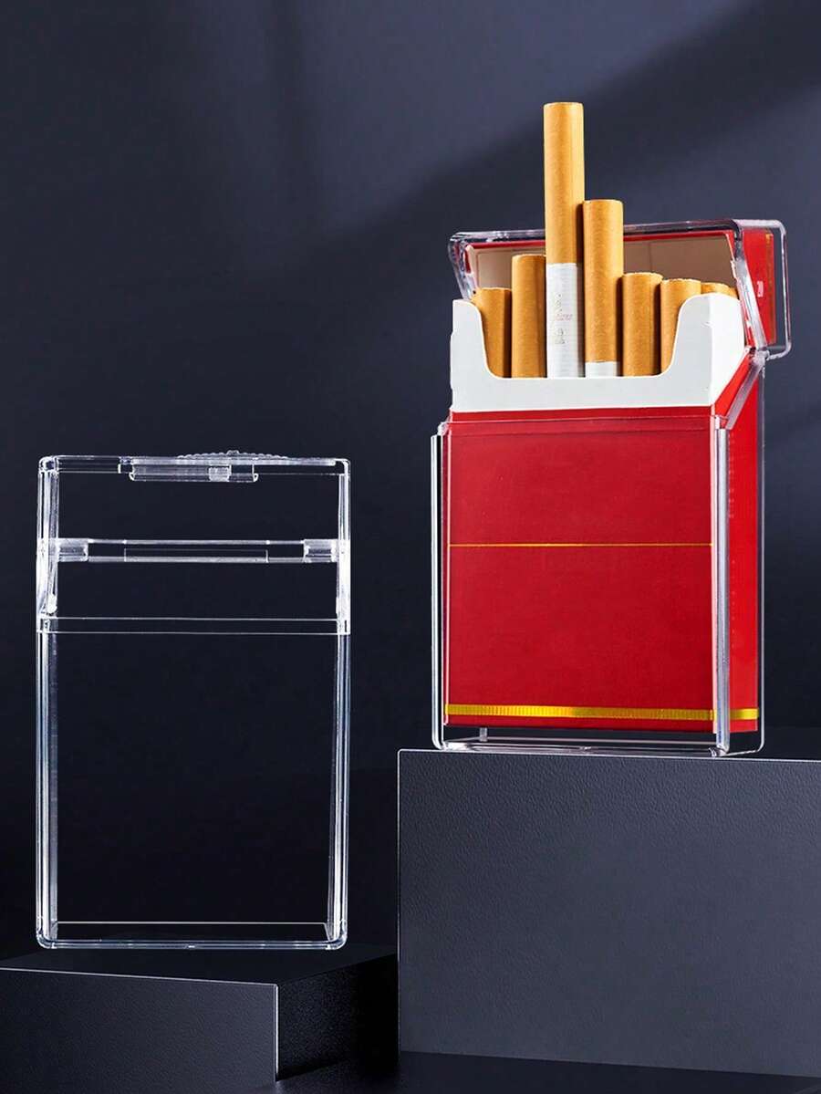 1个塑料香烟盒，可装20支香烟，便携式透明防水防压香烟盒，男女通用，香烟盒，香烟盒，礼品 - 透明 - 查看 1