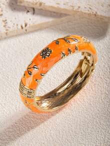 1 件复古风格油滴绿花装饰人造珍珠手链，适合日常和派对佩戴情人节