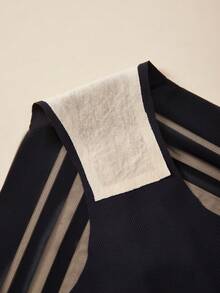 1pc Plus Size Women Sexy Earthy Tone Ribbed Mid-Waist Lace Panty, Basic Style - Black - View 6