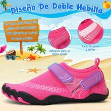 Zapatos para agua NIÑOS con hebilla ajustable cómodos y ligeros antideslizantes, para caminar por ríos, ideal para playa, natación, surf, buceo, apto para vacaciones de verano, camping y fiestas. Transpirables, Secado Rápido y Actividades Al Aire Libre - Rosa - Ver 3