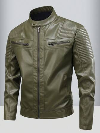 男士休闲防风立领PU皮夹克，秋季款