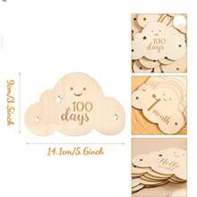 Un conjunto de placa de hito de madera de nube para bebé de 1 a 12 meses, registro del crecimiento del bebé, decoración fotográfica, placas de distancia con doble cara, tarjetas de hito mensual del bebé colgantes, recuerdo grabado con doble cara como accesorio fotográfico