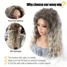 Perruque élégante à vagues pour femmes - Fibre thermorésistante, bonnet rose, densité de 150%, perruque synthétique multifonctionnelle, convient pour le port quotidien, Halloween, cosplay - Perruque bouclée longue de 24 pouces avec raie au centre