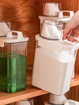 1 件透明洗衣粉收纳盒、洗衣液及配件收纳盒，带量杯