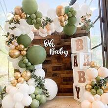 114 pièces Kit d'arche de ballons vert olive, Kit de guirlande de ballons vert sauge, Kit de ballons confettis vert blanc or pour décorations de fête d'anniversaire, décoration de fête de la jungle, cadeaux d'été, mariage, retour à l'école, fournitures scolaires, décoration de chambre