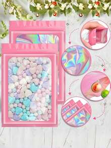 100/50/30/10/5pcs Reusable Pvc Dustproof Jewelry Bags, Gradient Color Sealed Jewelry Bags, Suitable For Jewelry, Earrings, Necklaces, Party Packaging. - Pink - View 4