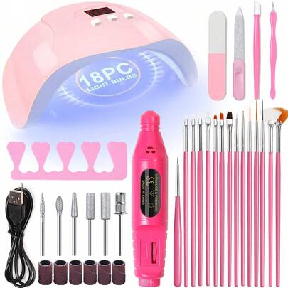 Bộ dụng cụ làm móng chuyên nghiệp, đèn UV làm móng, máy sấy keo sơn gel, máy mài móng điện, dụng cụ lấy da chết, dũa móng, dụng cụ tách ngón tay, cọ vẽ móng, bộ dụng cụ làm móng tay chân, bộ dụng cụ salon làm móng, dụng cụ làm móng tay chân cao cấp - Hoàn hảo cho việc làm móng tại nhà với chất lượng như ở salon.