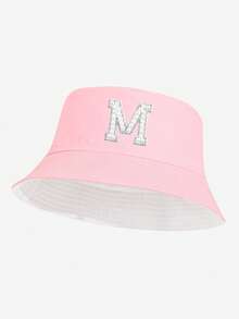 1pc Women's Fashionable 26 Pearl Letter Bucket Hat, Versatile Outdoor Sun Hat, Suitable For Spring & Summer Daily Wear, Outdoor Camping, Hiking, Street Style Matching, Great Gift - Pink - View 28