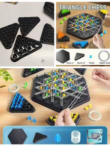 便携式三角象棋游戏 - 耐用的 ABS 棋盘，配有彩色橡皮筋，互动家庭和旅行策略游戏，圣诞节、新年和生日的理想礼物，棋盘套装 - 彩色 - 查看 14