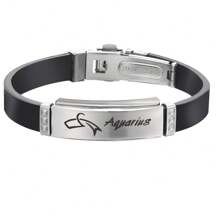 1pc Fashion Stainless Steel 12 Zodiac Signs Leather Bracelet, Suitable For Men'S Daily Wear