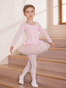 女童芭蕾舞裙，长袖幼儿舞蹈服装表演紧身衣 - 粉色 - 查看 6
