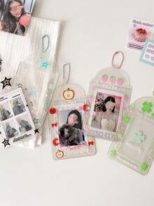 INS Transparent Four-Leaf Clover Short Card Holder With Glitter Fruit Cartoon Design, Student ID Card Pouch - Multicolor - View 7