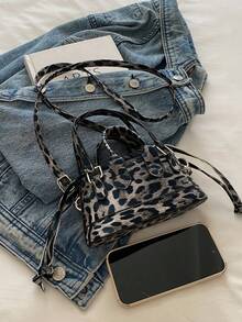 Mini Fashionable Women Crocodile Pattern Handbag Bucket Bag - Black - View 7