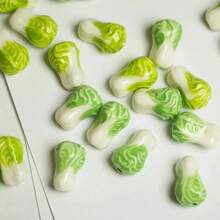 5pcs Cabbage-Shaped Cute Fruit And Vegetable Ceramic Beads, Fun Loose Beads For Necklace Earrings Bracelet Keychain DIY, Cartoon Charms Spacer Accessories, 20mm