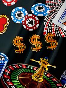 Plus Size Men's Button-Down Playing Card Print Hawaiian Shirt, Short Sleeve Summer - Multicolor - View 5