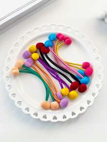 1/6/12 piezas de Scrunchies para el cabello con pompones en forma de corazón y de colores, accesorios para el cabello de color caramelo con alta elasticidad y sin daños, aptos para uso diario en otoño/invierno, sujetadores de cola de caballo, elásticos para el cabello - Bolas flocadas multicolor - Ver 2