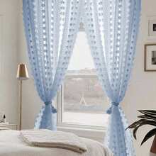 1 件绒球薄纱窗帘，家居装饰