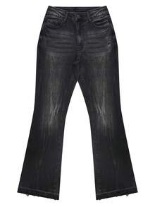 NVFelix New Women's Fall Clothes - Y2K Streetwear Fashion Multi-Functional Embroidered Pocket Stretchy Flared Homecoming Jeans - 黑色 - 查看 7