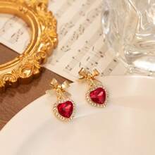 1 Pair Dark Lolita Style Bowknot Hanging Earrings, High-End Chic Minimalist Black & Red Color