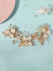 1pc Women's Designer Elegant Double Comb Hair Decoration Headband, Private Collection Style Two-Tone Leaf Garden Bridal Hair Accessories, Wedding Hair Comb Tiaras Valentine's Day Accessories - Gold - View 6