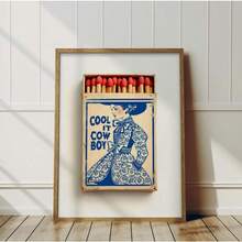 1 件 Cool It Cowboy Matchbook 印花，沿海牛仔女孩千禧一代孙女印花布中国风靛蓝蓝白色海报西部装饰艺术礼物可选框架 - 彩色 - 查看 3