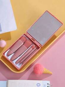 5er-Set tragbare Makeup Pinsel mit Spiegel, Makeup Pinsel Set in Verpackung, multifunktionaler Puder Pinsel, Rouge Pinsel mit Spiegelbox, Mini multifunktionaler Puder Pinsel, Foundation Pinsel, Lidschatten Pinsel, Blending Pinsel für Schönheitstools (unterschiedliche Chargen haben leichte Farbvariationen)