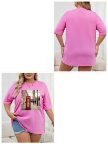 定制宽松女式 T 恤，上传您的照片/集体照/宠物照/团队照，个性化文字/生日祝福/有趣的名言/口号，大码女式大码圆领休闲运动 T 恤，定制图案 T 恤，女式黑色上衣，周年纪念礼物，情人节礼物，生日礼物，最好的朋友礼物，夏季女式衬衫 - 粉色 - 查看 3